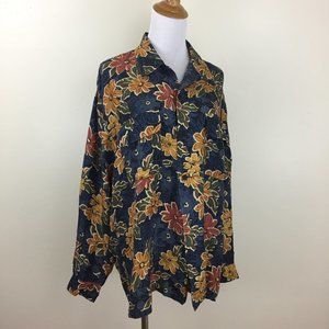 Vintage HATTIE CARNEGIE Multi-Color 100% Silk Floral Print Button Shirt